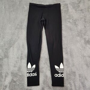 Adidas Leggings Womens M Black Trefoil Logo Originals Cotton Blend 88387 Stretch